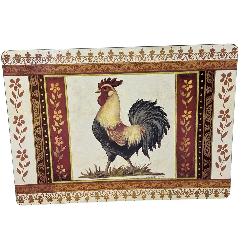 Vintage Kimberly Poloson Rooster Cork Placemats SET OF 2 Farmhouse Rustic Art